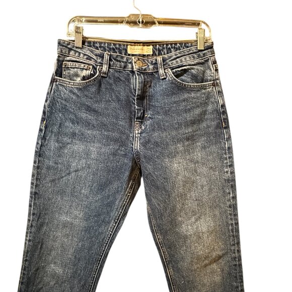 Topshop Dark Wash Straight Leg Cropped Jeans – Raw Hem – Women’s 30 - Picture 3 of 5